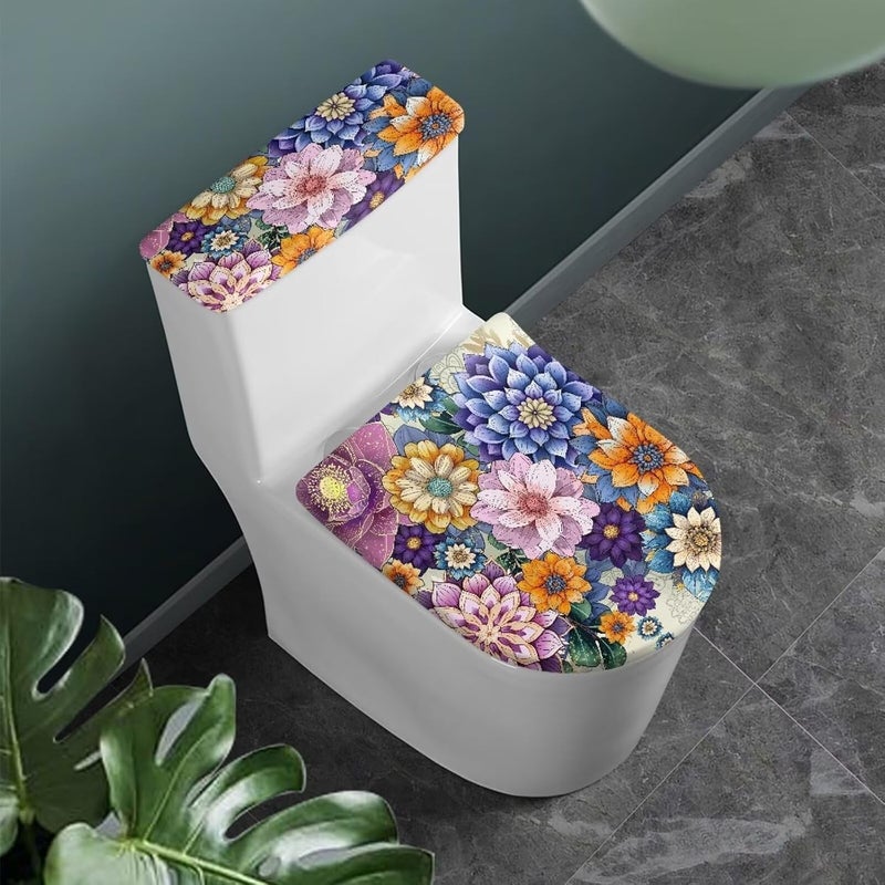 Flashideas Boho Flower Toilet Cover Seat Toilet Seat Covers for Bathroom Easy to Clean Toilet Lid Cover Bathroom Decoration Accessories Seat Covers Fits Most Lids for Accessories Decor - Image 1